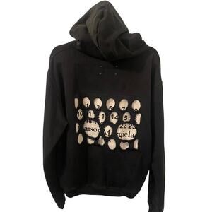 Maison Margiela Hole Punch Distressed Logo Black Pullover Hoodie Sz 40 or Medium